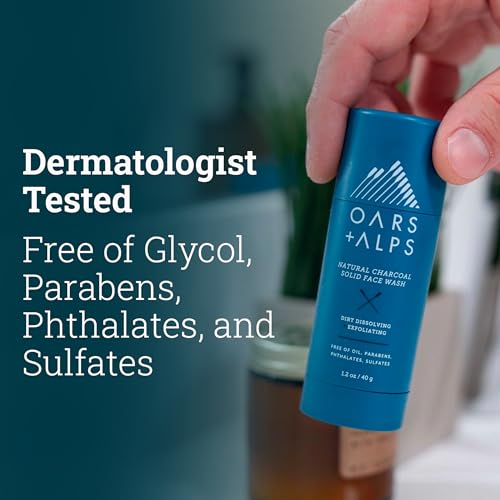 Oars + Alps Face Wash with Activated Charcoal, Dermatologist Tested Exfoliating Facial Cleanser, TSA Friendly, 1.4 Oz, 2 Pack
