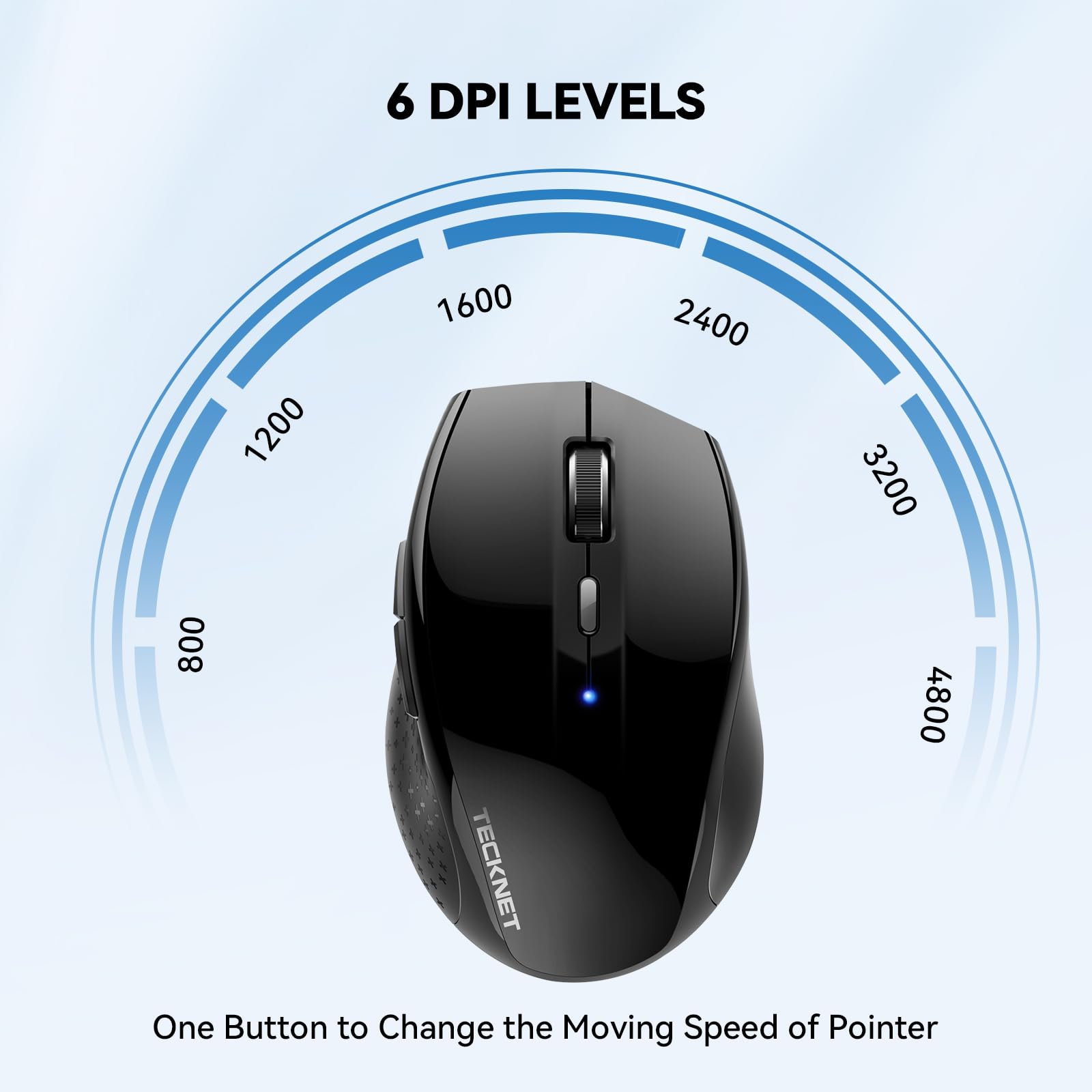 TECKNET Bluetooth Mouse, 4800 DPI Wireless Mouse, 2-Year Battery Computer Mouse 6 Adjustable DPI, 6 Buttons Compatible with Laptop/Windows/Computer