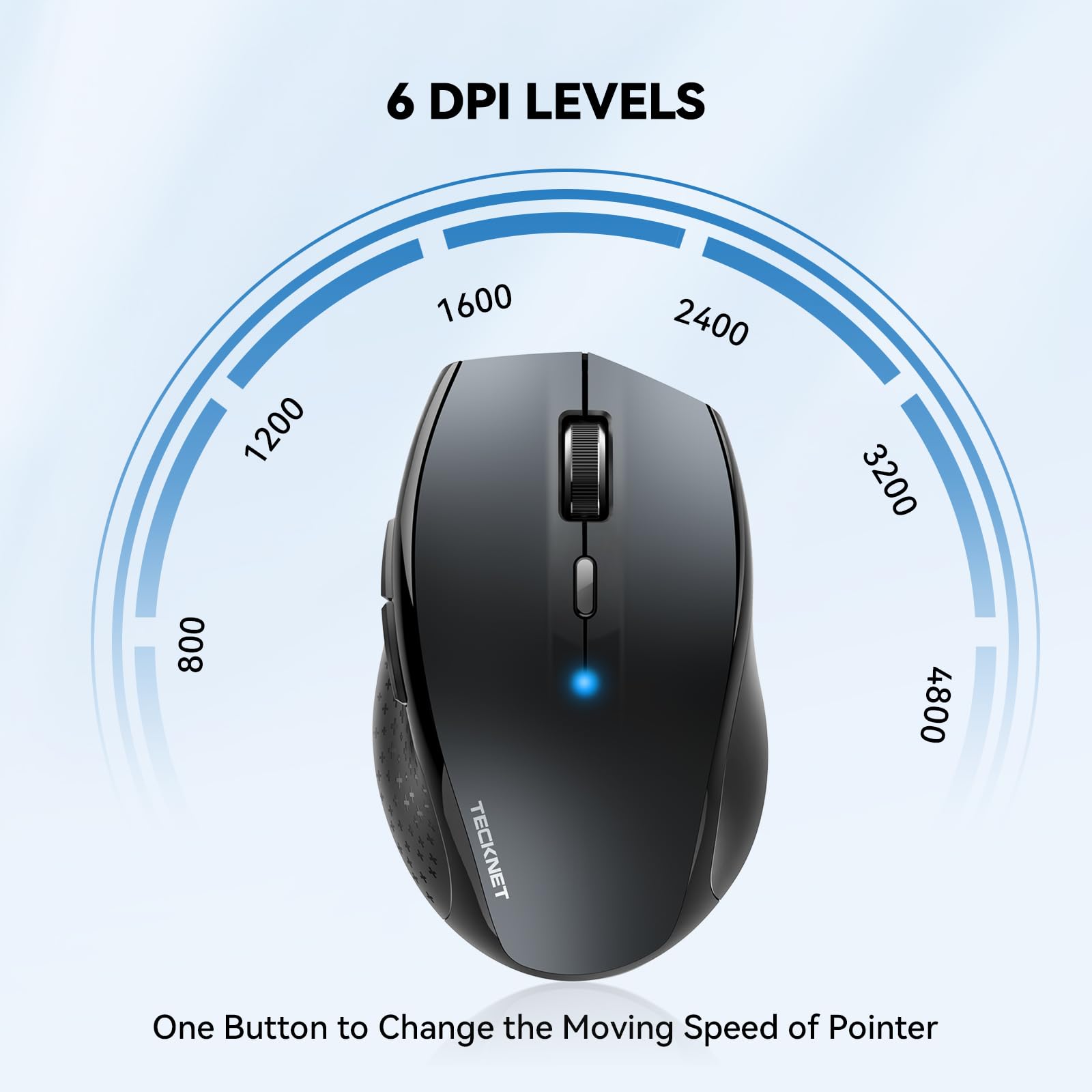TECKNET Bluetooth Mouse, 4800 DPI Wireless Mouse, 2-Year Battery Computer Mouse 6 Adjustable DPI, 6 Buttons Compatible with Laptop/Windows/Computer