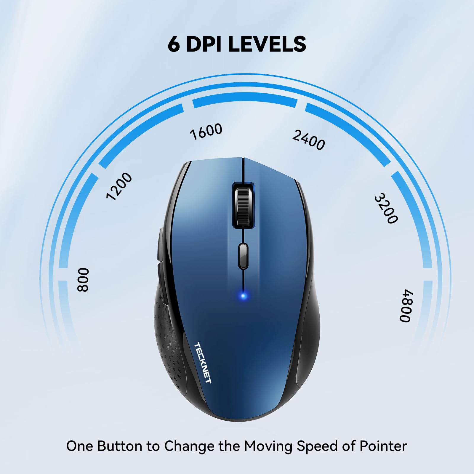 TECKNET Bluetooth Mouse, 4800 DPI Wireless Mouse, 2-Year Battery Computer Mouse 6 Adjustable DPI, 6 Buttons Compatible with Laptop/Windows/Computer