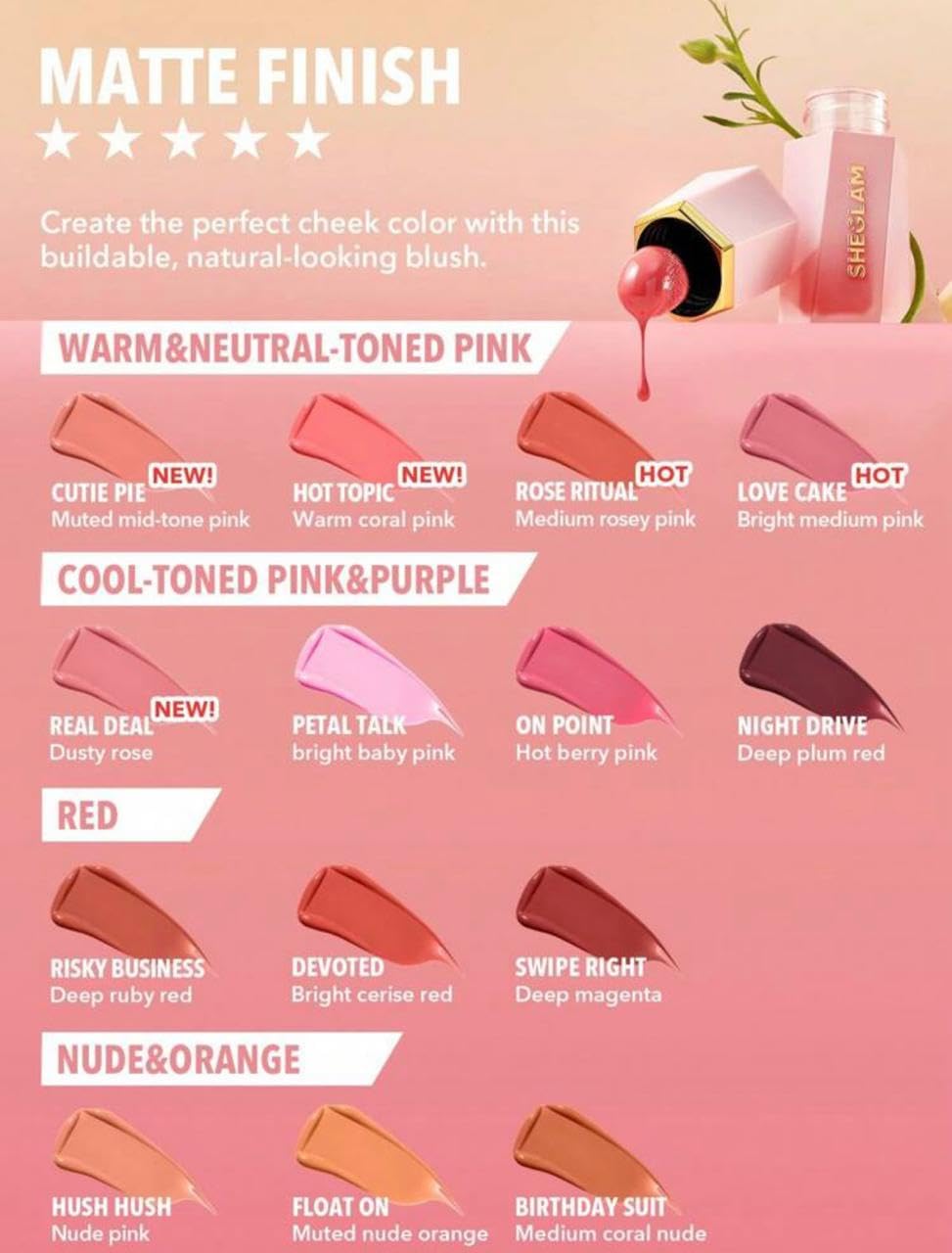 SHEGLAM Color Bloom Liquid Blush Makeup for Cheeks Matte Finish - Petal Talk