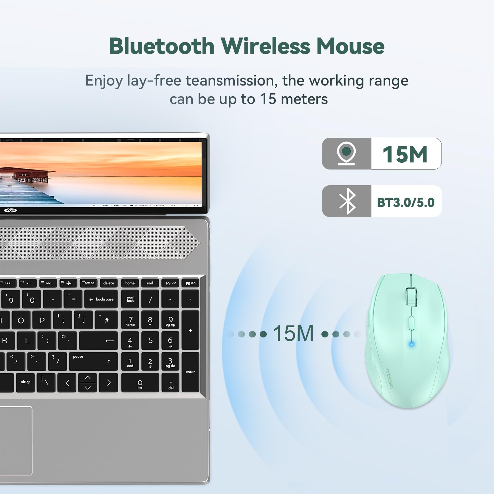 TECKNET Bluetooth Mouse, 4800 DPI Wireless Mouse, 2-Year Battery Computer Mouse 6 Adjustable DPI, 6 Buttons Compatible with Laptop/Windows/Computer