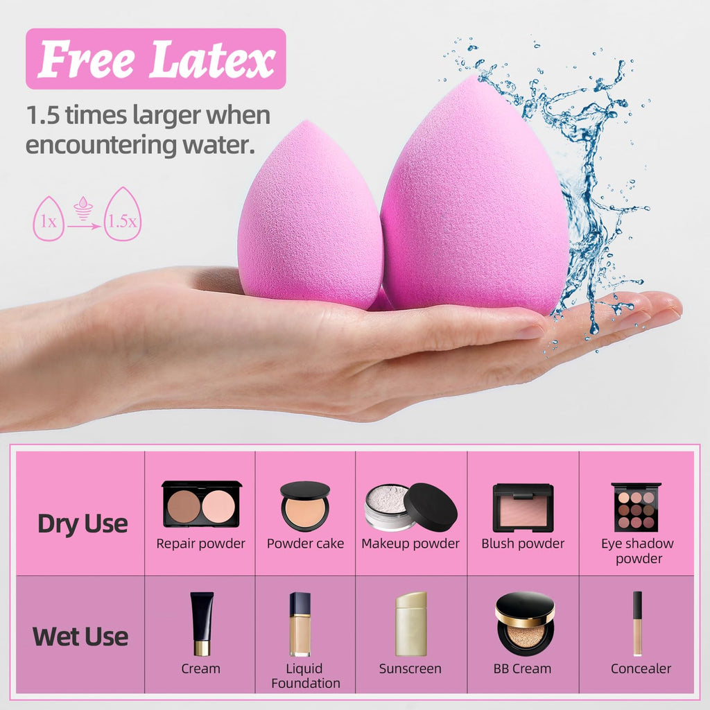 Makeup Sponge Set BS-MALL Blender Sponges 7 Pcs for Liquid, Cream, and Powder, Multi-colored with 1 Mini Makeup Sponge Pink (A-Pink）