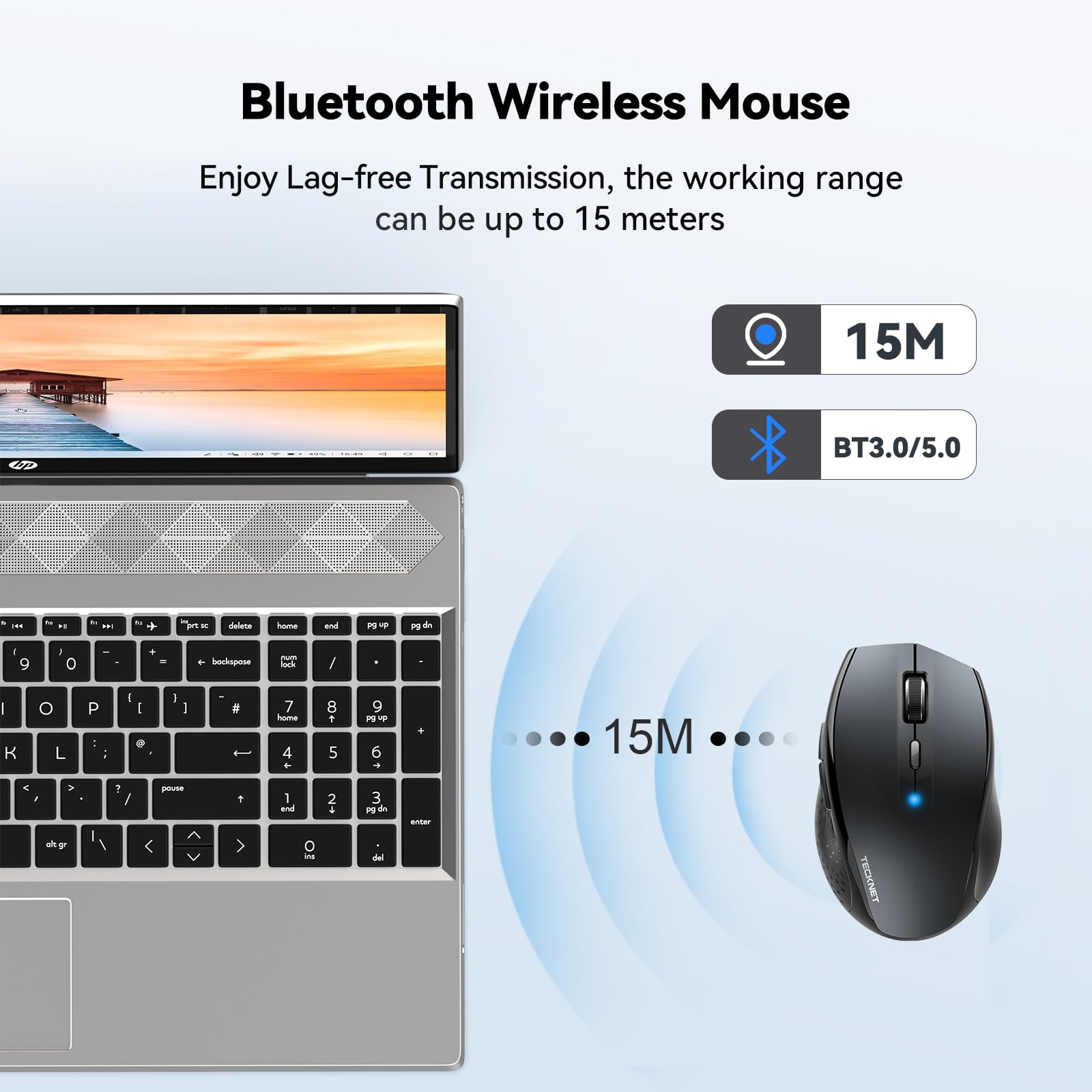 TECKNET Bluetooth Mouse, 4800 DPI Wireless Mouse, 2-Year Battery Computer Mouse 6 Adjustable DPI, 6 Buttons Compatible with Laptop/Windows/Computer