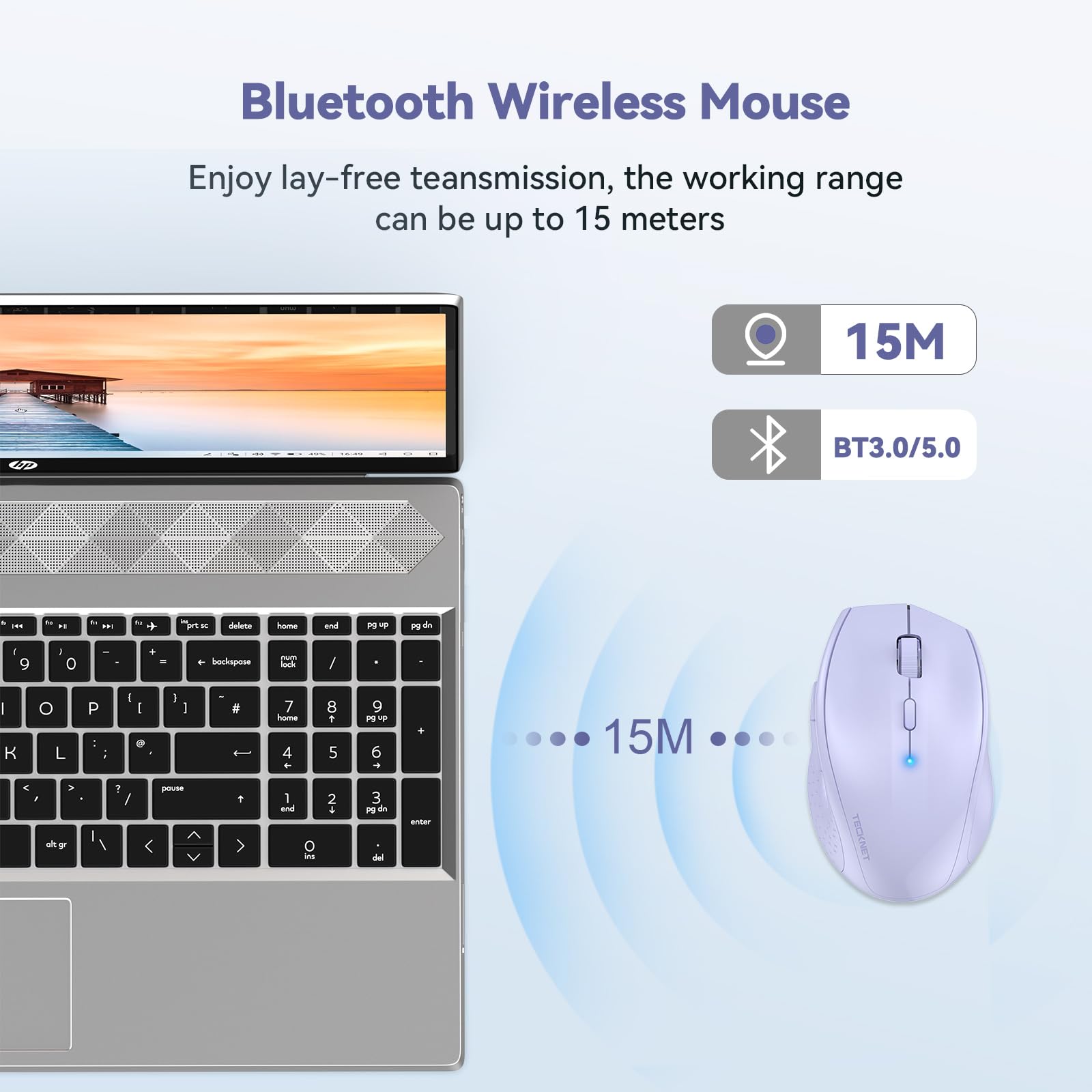 TECKNET Bluetooth Mouse, 4800 DPI Wireless Mouse, 2-Year Battery Computer Mouse 6 Adjustable DPI, 6 Buttons Compatible with Laptop/Windows/Computer