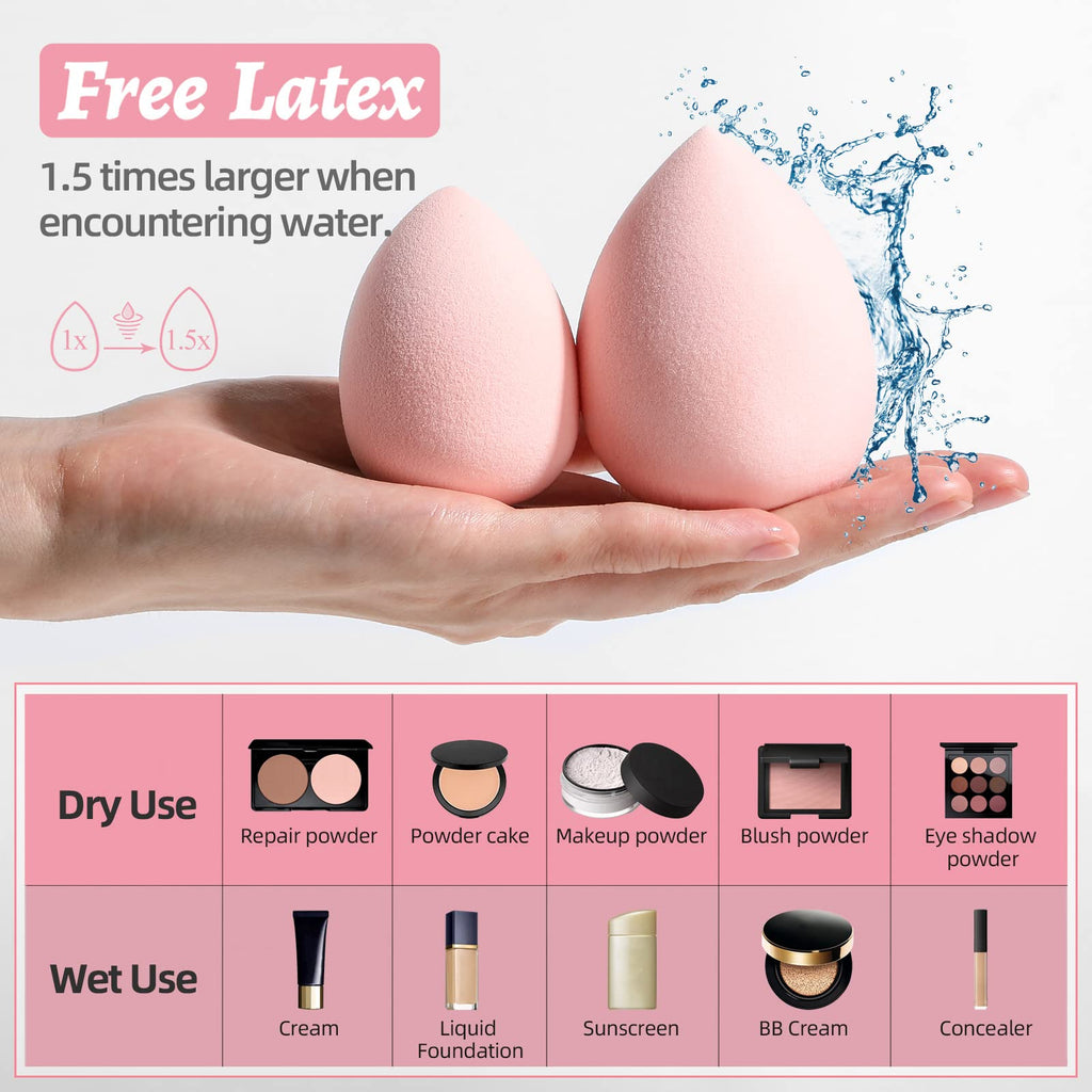 Makeup Sponge Set BS-MALL Blender Sponges 7 Pcs for Liquid, Cream, and Powder, Multi-colored with 1 Mini Makeup Sponge Pink (A-Pink）