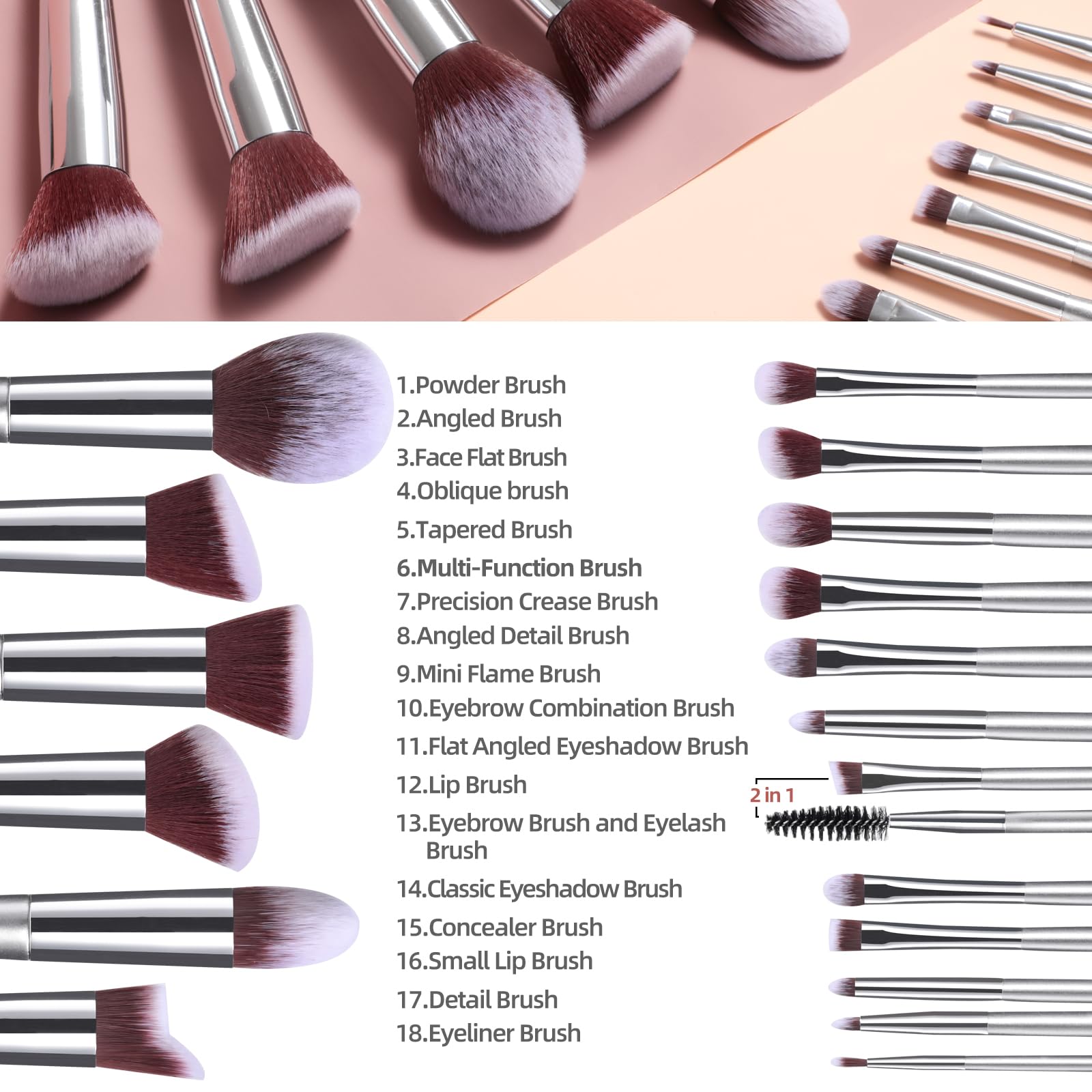 BS-MALL Makeup Brush Set 18 Pcs Premium Synthetic Foundation Powder Concealers Eye shadows Blush Makeup Brushes with black case