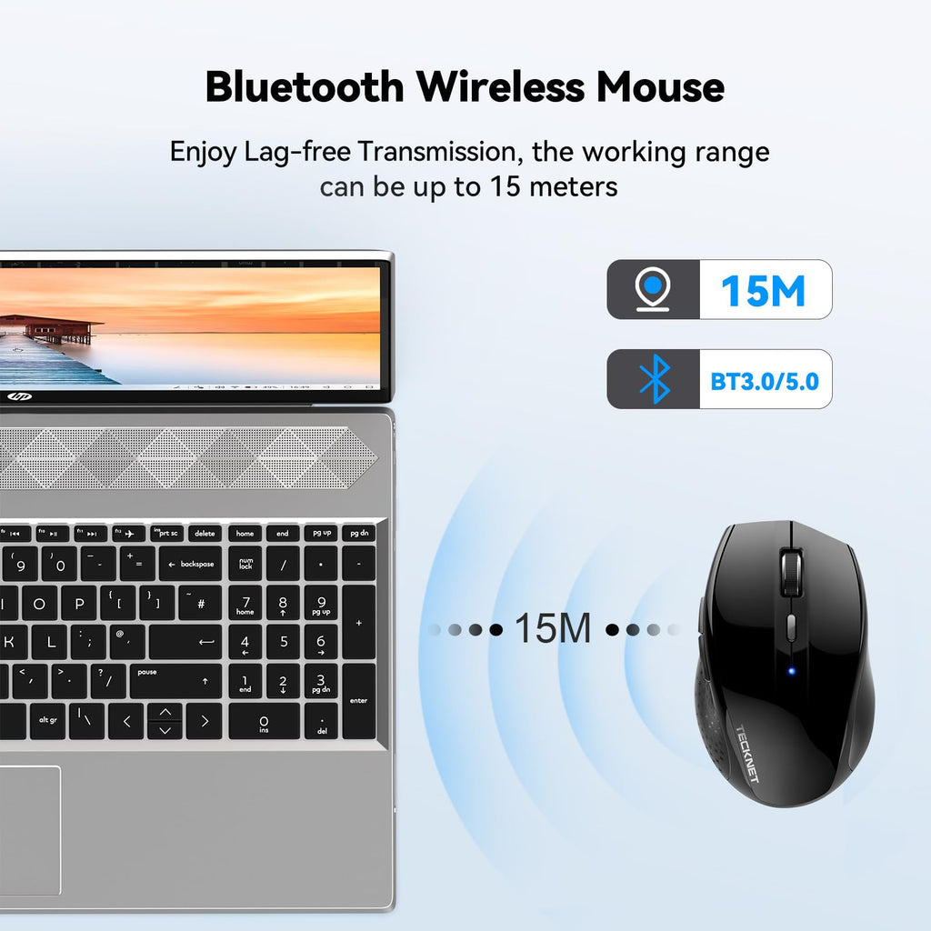 TECKNET Bluetooth Mouse, 4800 DPI Wireless Mouse, 2-Year Battery Computer Mouse 6 Adjustable DPI, 6 Buttons Compatible with Laptop/Windows/Computer
