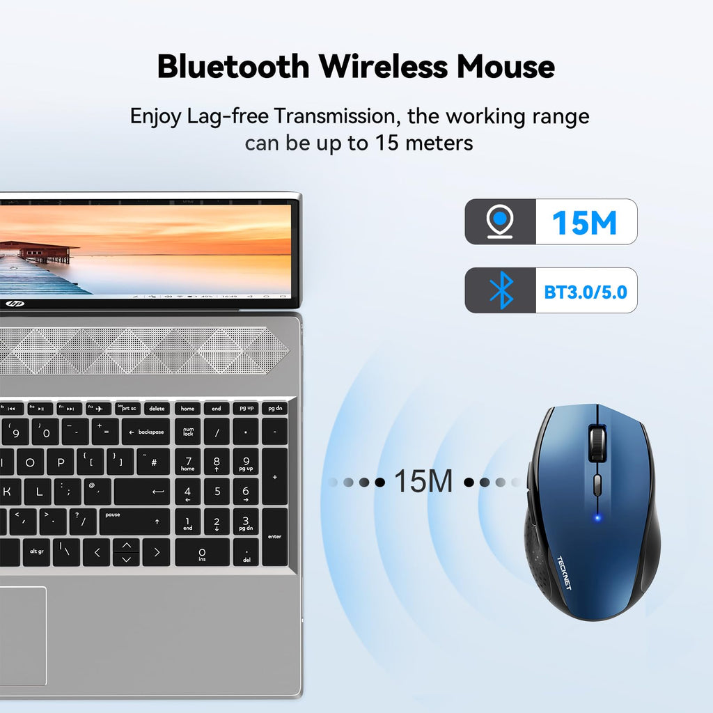 TECKNET Bluetooth Mouse, 4800 DPI Wireless Mouse, 2-Year Battery Computer Mouse 6 Adjustable DPI, 6 Buttons Compatible with Laptop/Windows/Computer