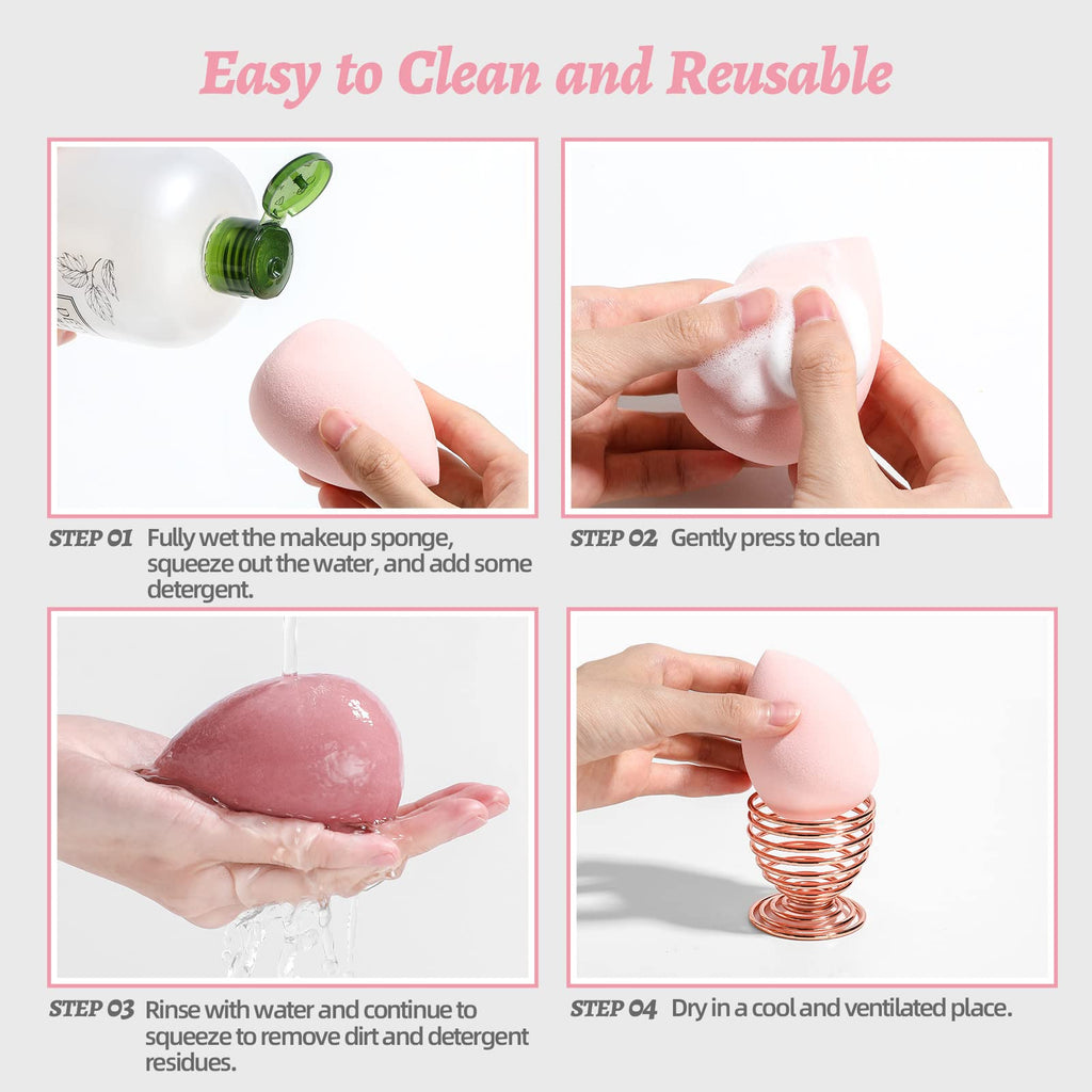 Makeup Sponge Set BS-MALL Blender Sponges 7 Pcs for Liquid, Cream, and Powder, Multi-colored with 1 Mini Makeup Sponge Pink (A-Pink）