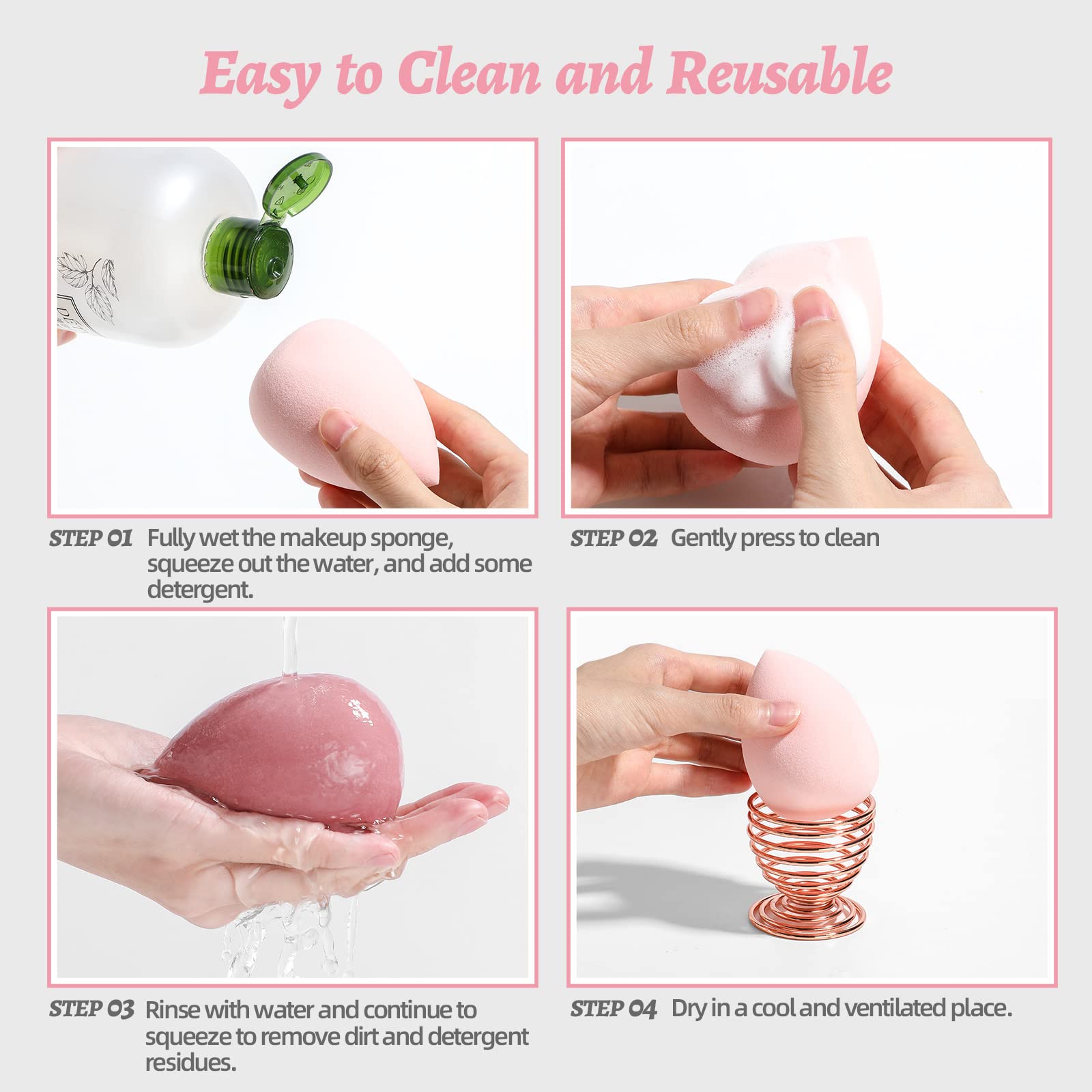 Makeup Sponge Set BS-MALL Blender Sponges 7 Pcs for Liquid, Cream, and Powder, Multi-colored with 1 Mini Makeup Sponge Pink (A-Pink）