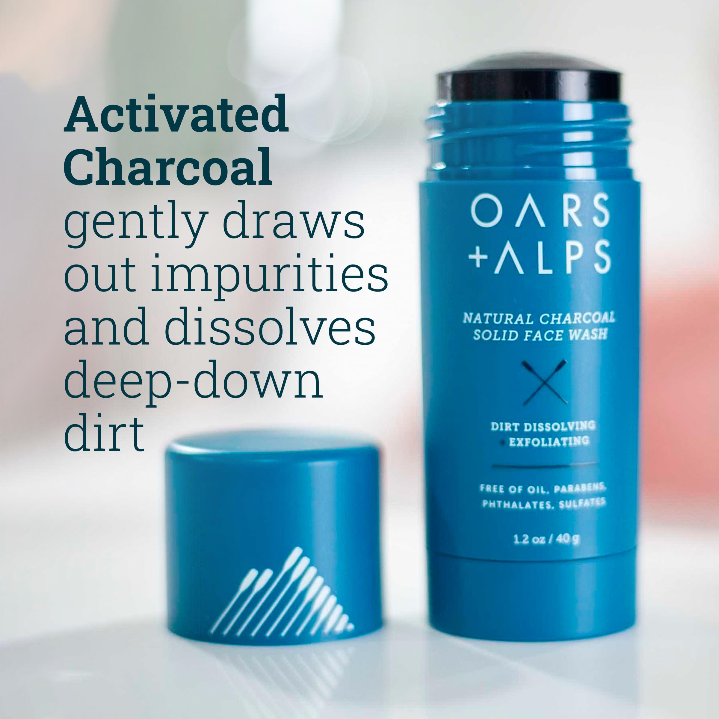 Oars + Alps Face Wash with Activated Charcoal, Dermatologist Tested Exfoliating Facial Cleanser, TSA Friendly, 1.4 Oz, 2 Pack
